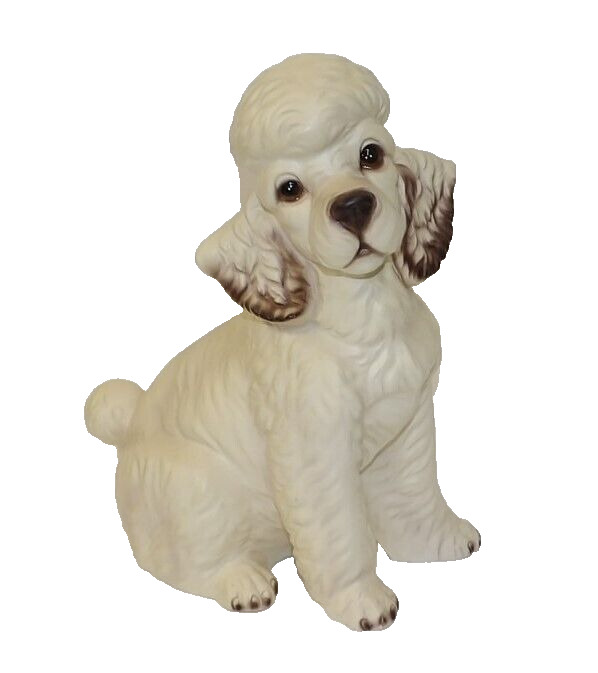 Vintage Cream White Poodle Dog Realistic Ceramic Statue Figurine 9.75\