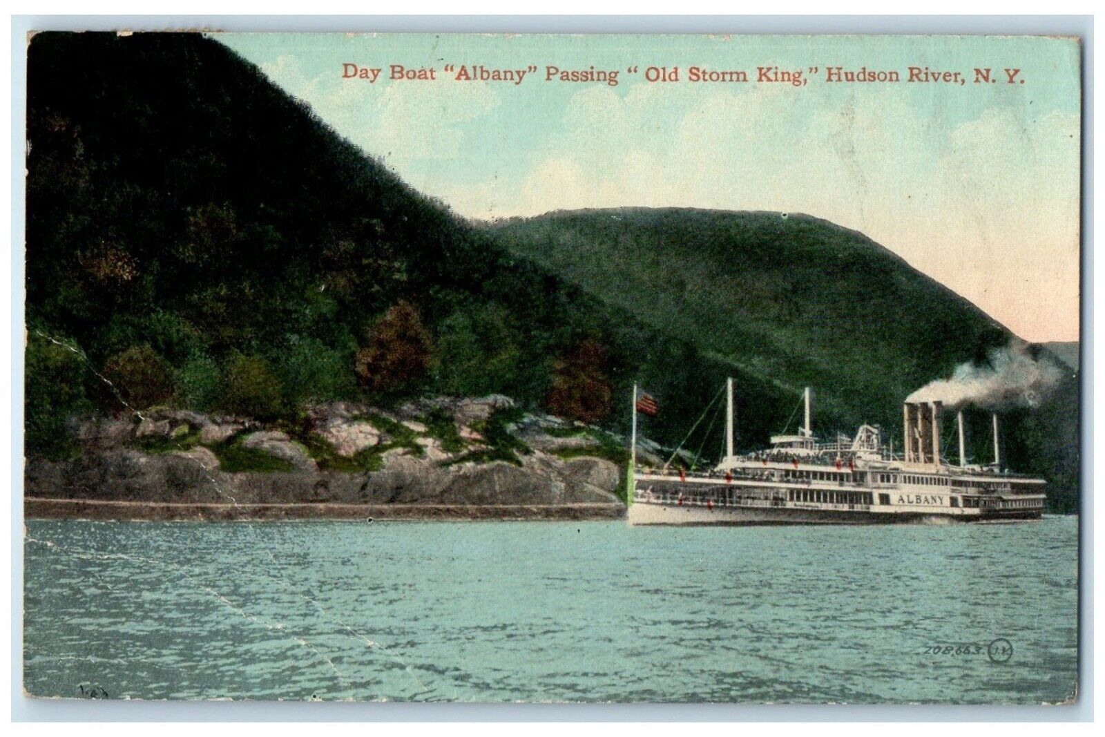 1911 Day Boat Albany Passing Old Storm King Hudson River New York NY Postcard