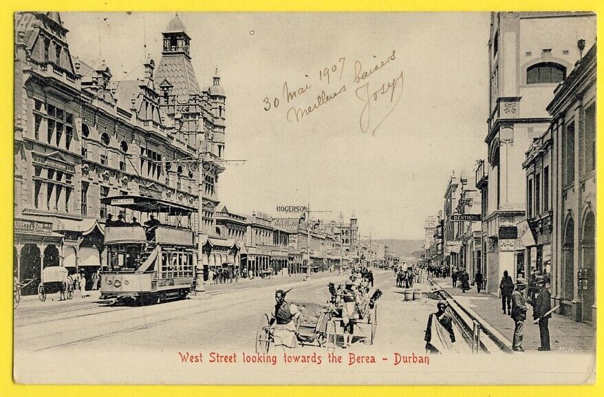 cpa South Africa DURBAN in 1907 BEREA ROAD men TAXI PUSH tram