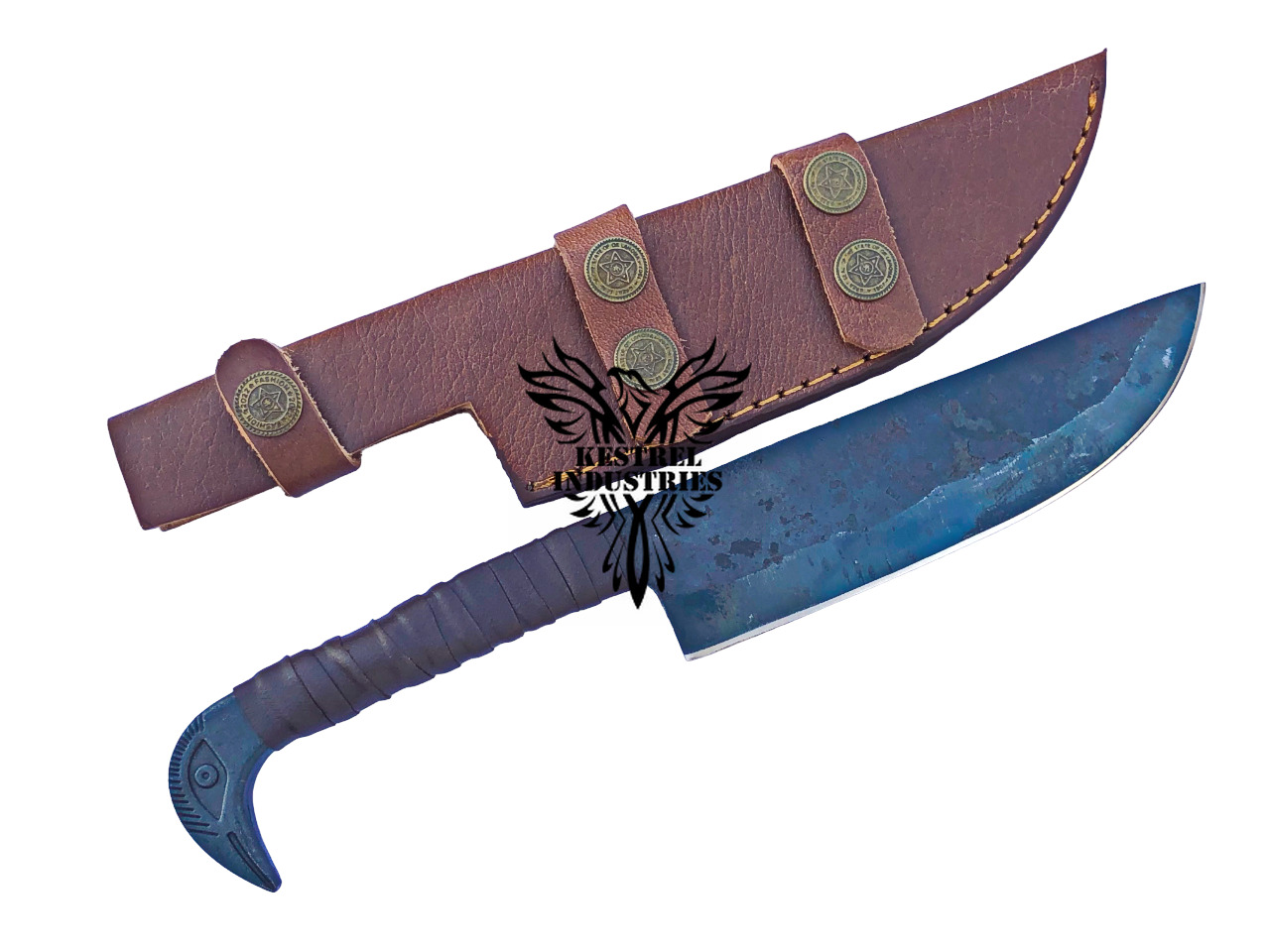 Custom Handmade Carbon Steel Viking Knife with Raven Head Hilt - 6\