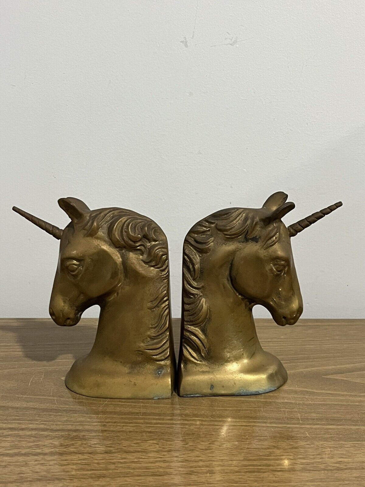 Pair Of Vtg Brass Unicorn Bookends