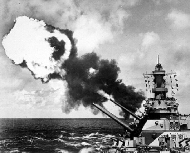 Firing the Big 16 Inch Guns of the USS IOWA  8x10 WWII Photo 182a
