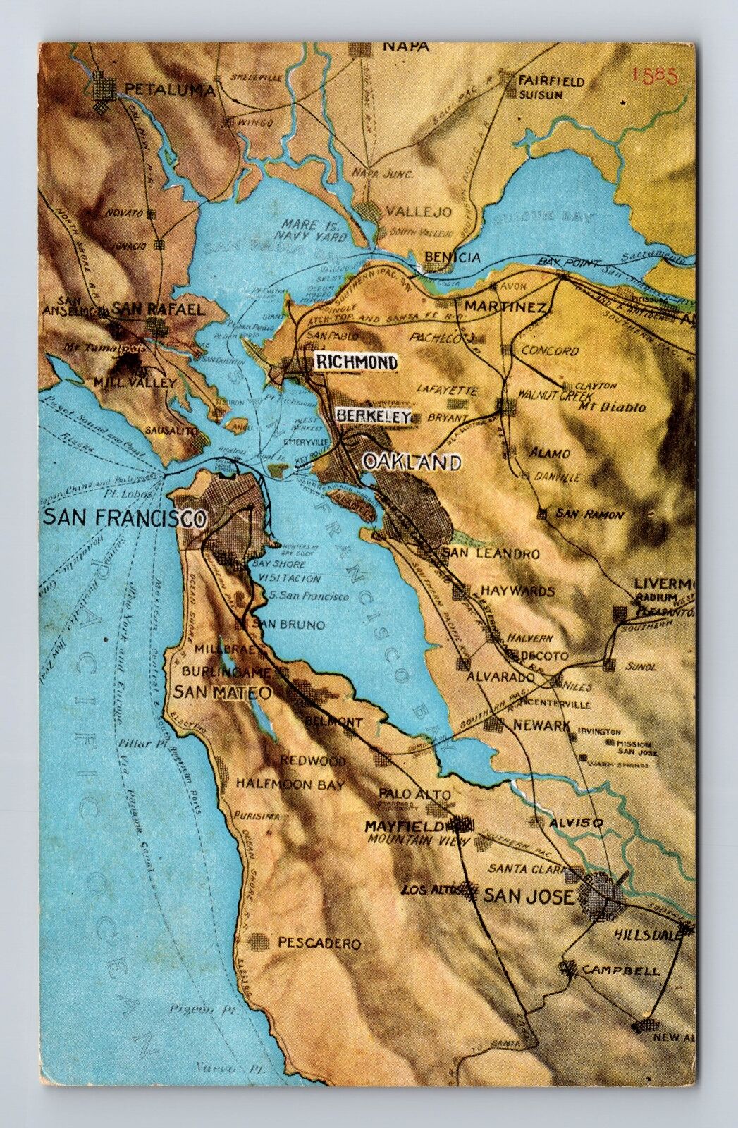 San Francisco CA-California, Map Landmarks, Antique, Vintage Postcard