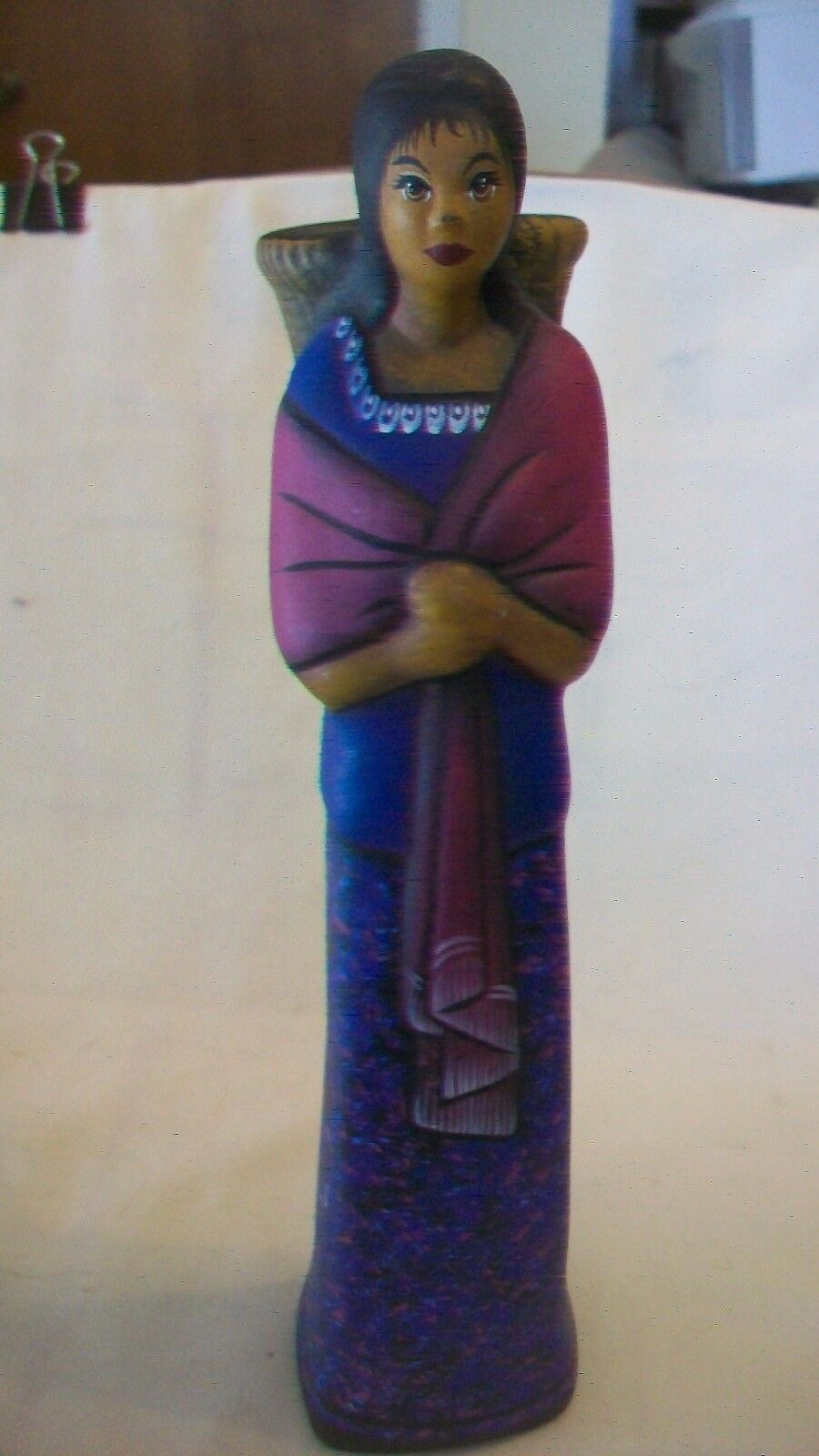 Hand Painted Plaster Spanish Girl with Basket & Shawl Figurine