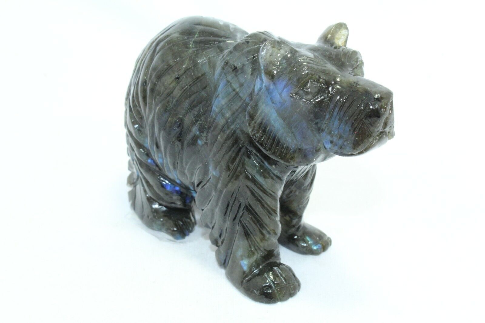 Handmade Natural gemstone Grey Labradorite Polar Bear Figure Decorative Gift