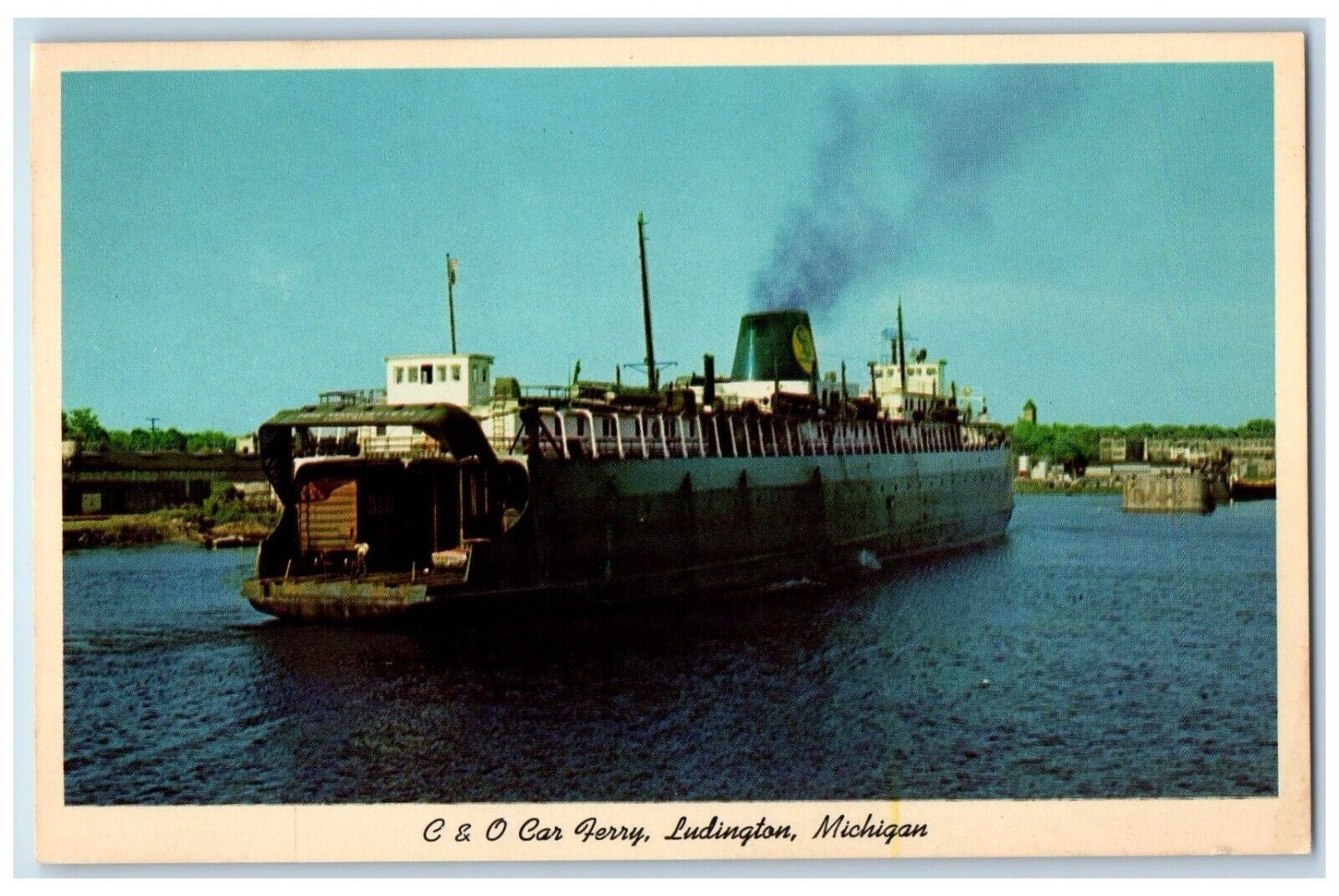 c1960 Car Ferry Steamer Cruise Dock Ludington Michigan Vintage Antique Postcard