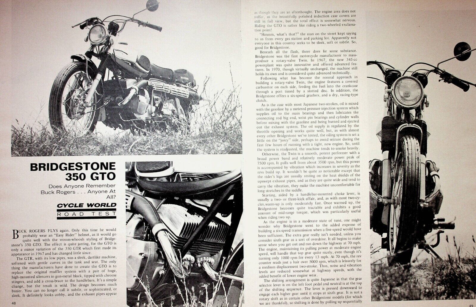 1970 Bridgestone 350 GTO Motorcycle - 4-Page Vintage Road Test Article