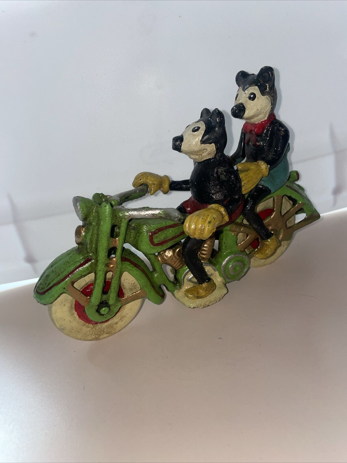 Vintage Micky & Minnie Mouse On Bike Ornament CAST IRON