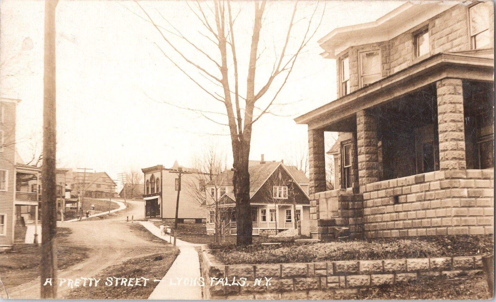 Rppc McAlpine St View Pretty Street  Lyons Falls NY 1910   *1