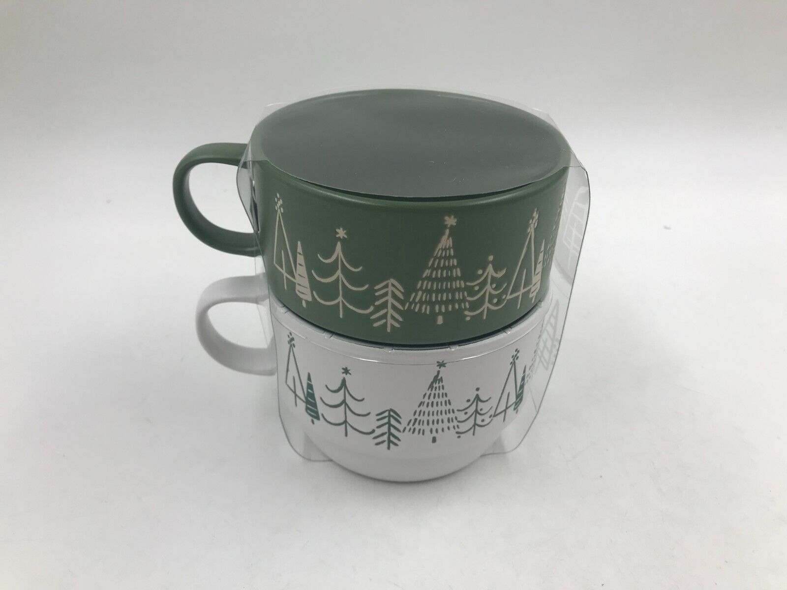 Prima Design Ceramic 18oz Green & White Winter Trees Coffee Mug Set BB01B35014