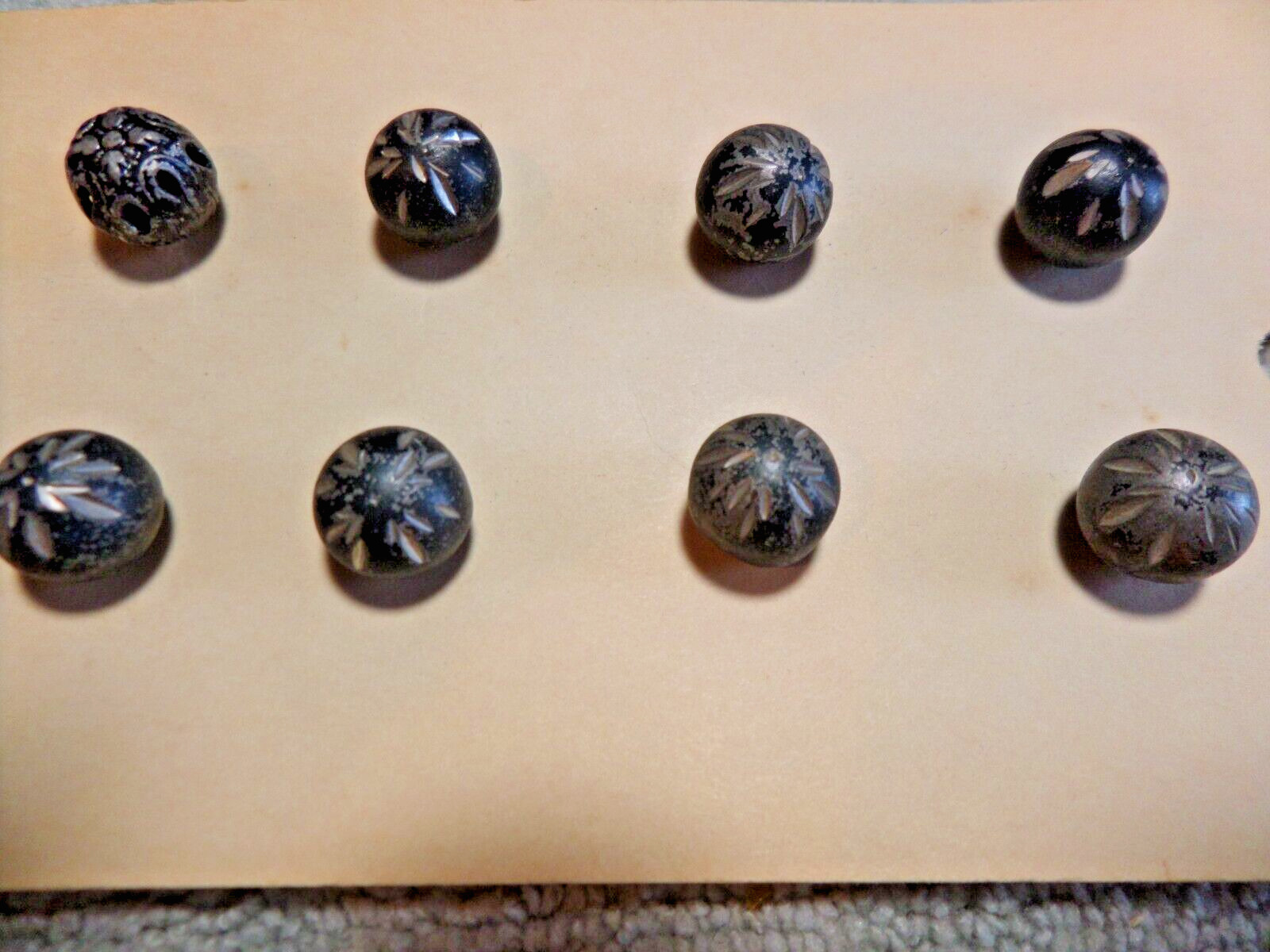 8 Vintage Antique Metal Etched Ball Buttons 7/16\