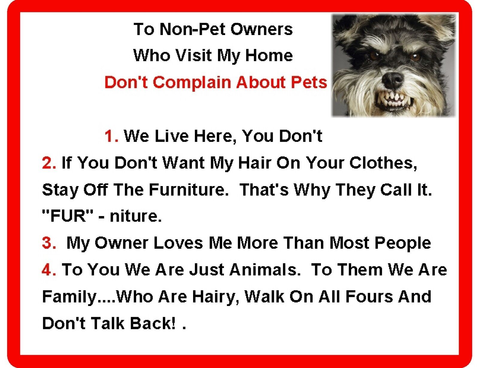 Funny Dog Schnauzer House Rules Refrigerator / Magnet Gift Card Insert