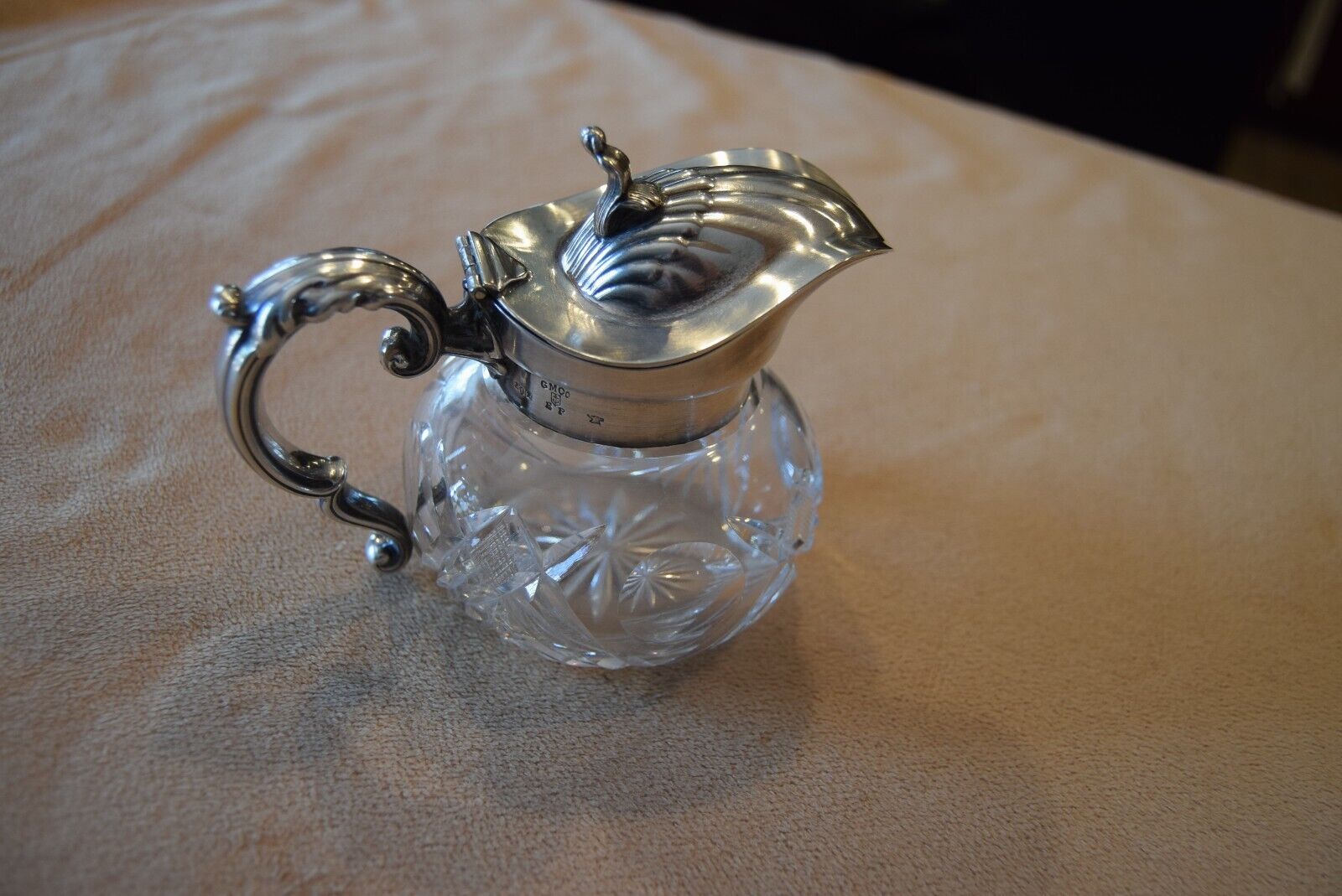 GM co. EP silver and crystal lidded creamer, antique, early 1900s