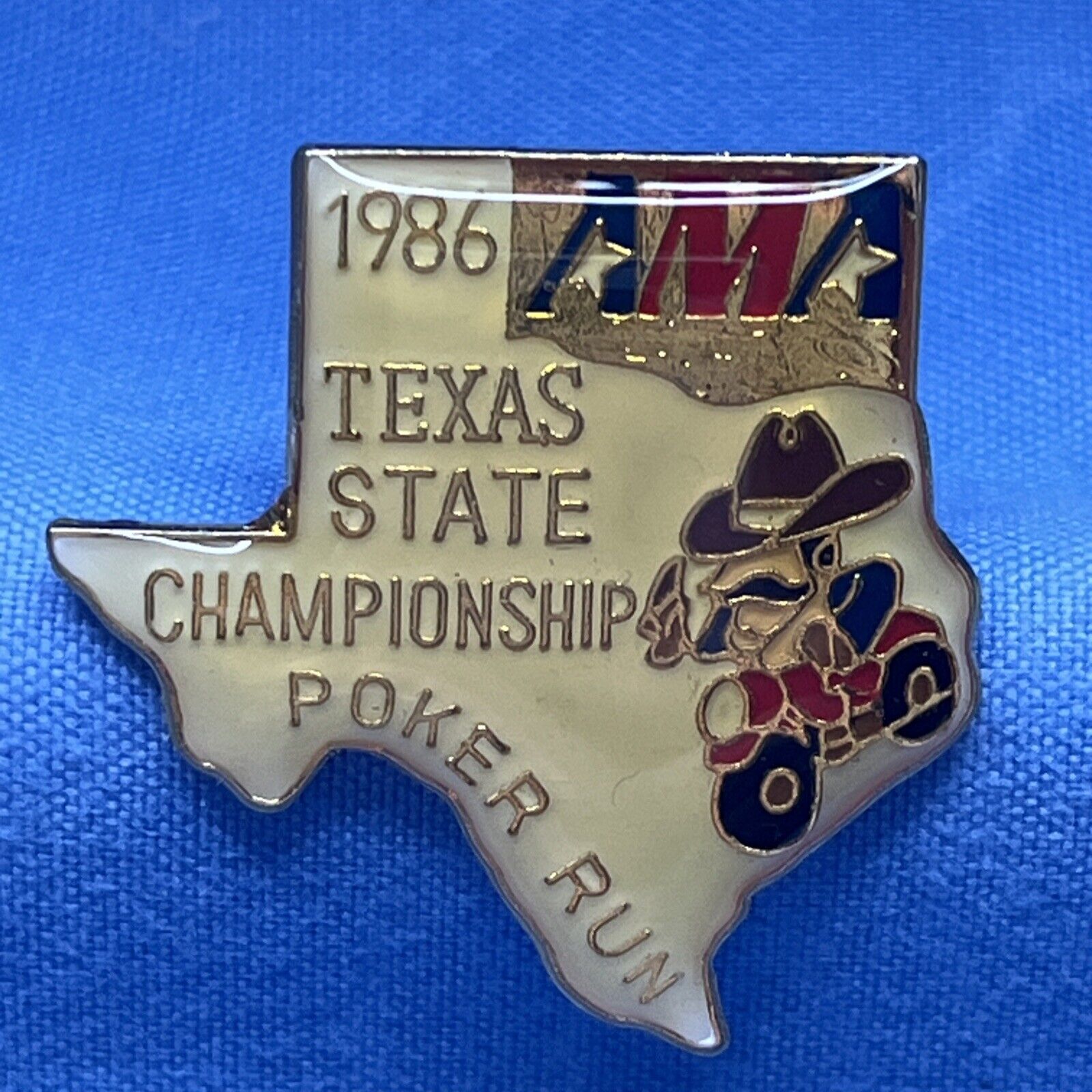 1986 TEXAS STATE NATIONAL CHAMPIONSHIP AMA POKER RUN ENAMEL PIN