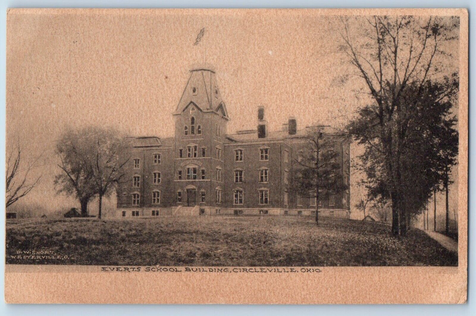 Circleville Ohio OH Postcard Everts School Building Exterior View 1907 Antique