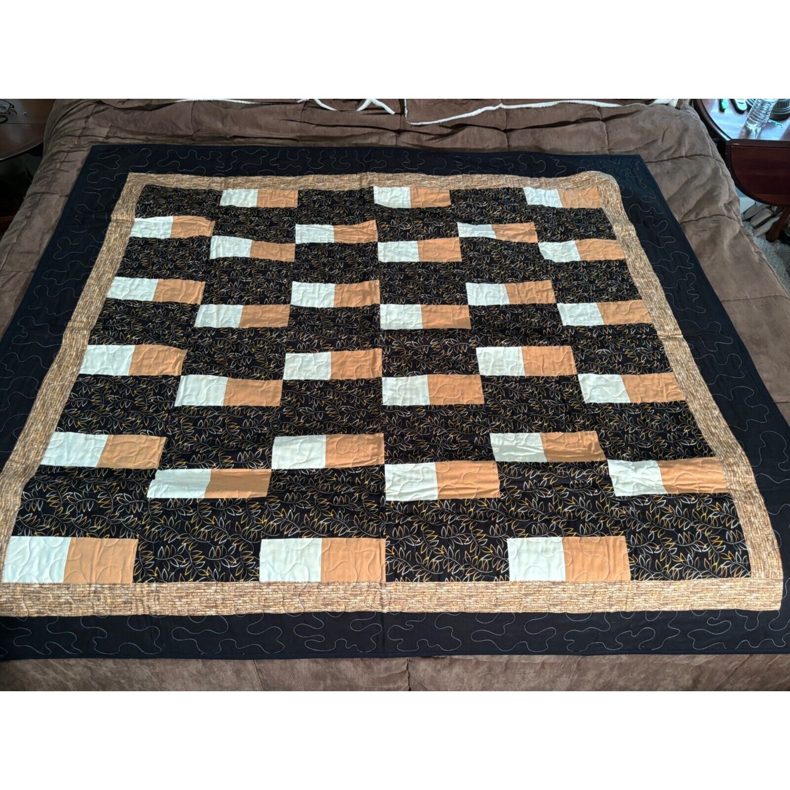 Black and Tan Quilt Made w/ Love and Prayers Fran\'s Quilters Virginia Wingard UM