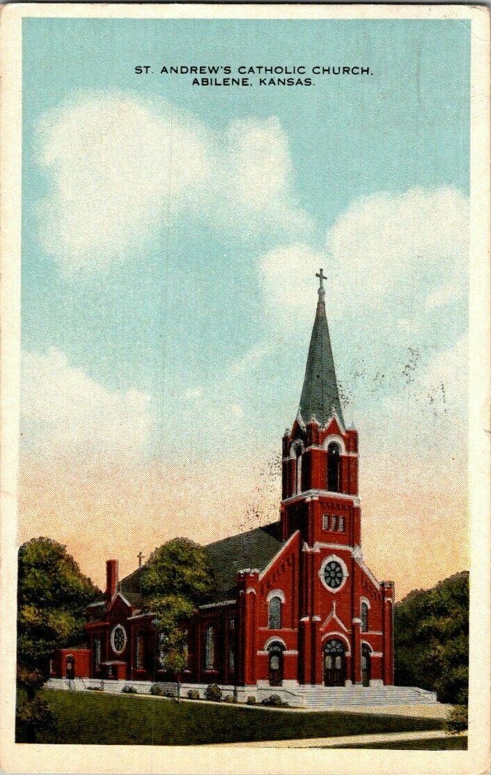 1919. ST. ANDREWS CATHOLIC CHURCH. ABILENE, KANSAS. POSTCARD. FX2