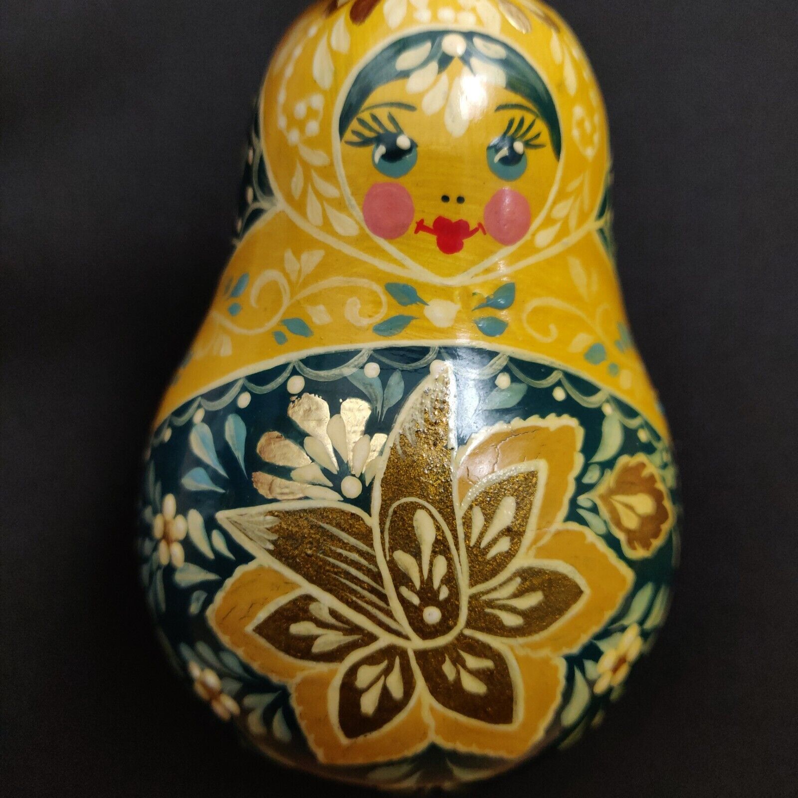 Russian Matryoshka Doll Folk Art Roly Poly Musical Chime Handpainted Vintage