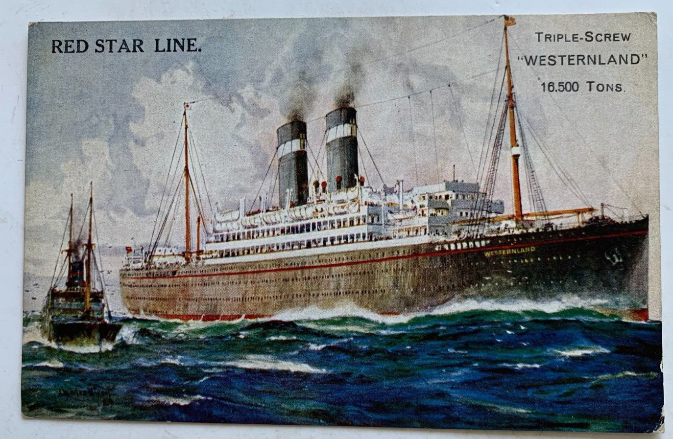 ca 1929 Ship Postcard Red Star Line SS Westernland steamer artist Charles Dixon