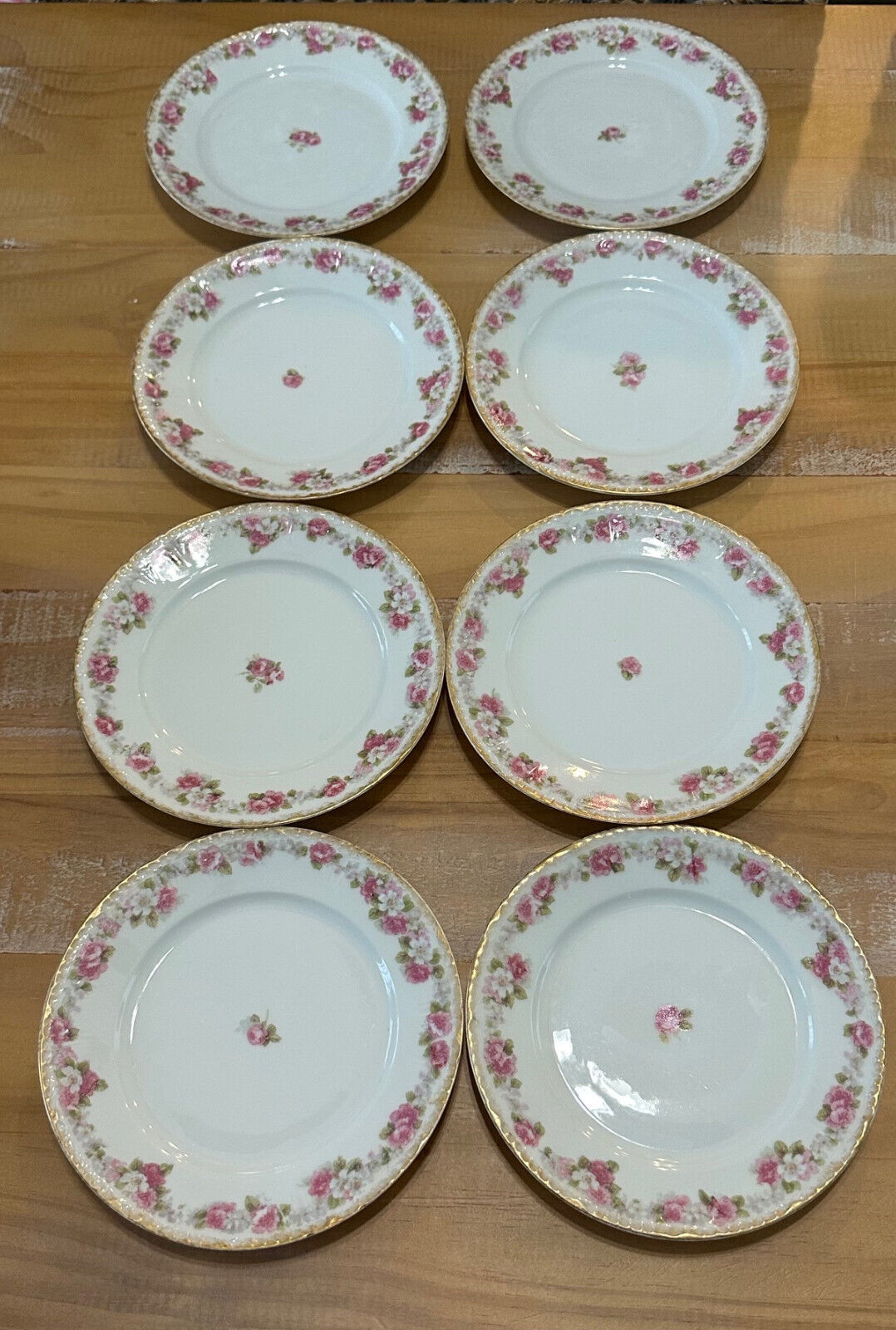 Set Of 8 Limoges Gerard Dufraisseix & Abbot (GDA) Pink & Gold Bread Plates