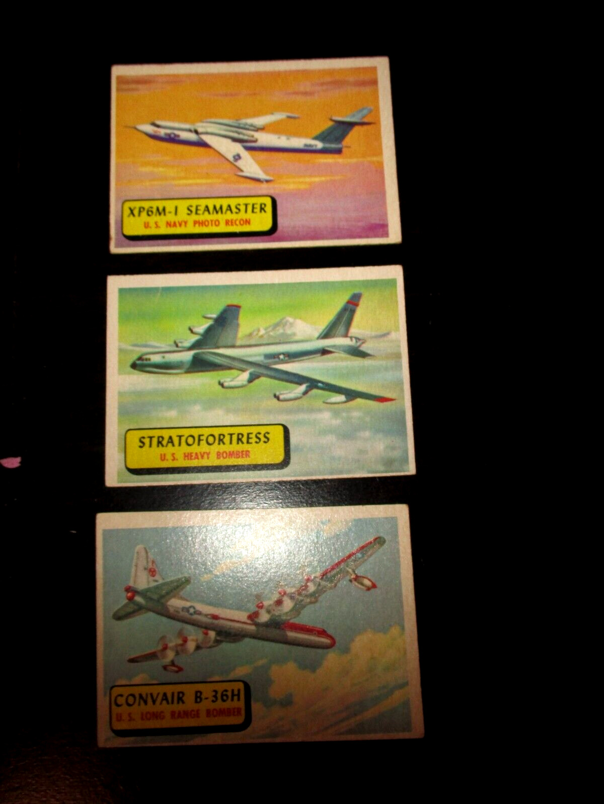 (3) VINTAGE 1957 Topps Planes of the World Cards-#7-B-52, #5-B-36 & #11-XP6M-1