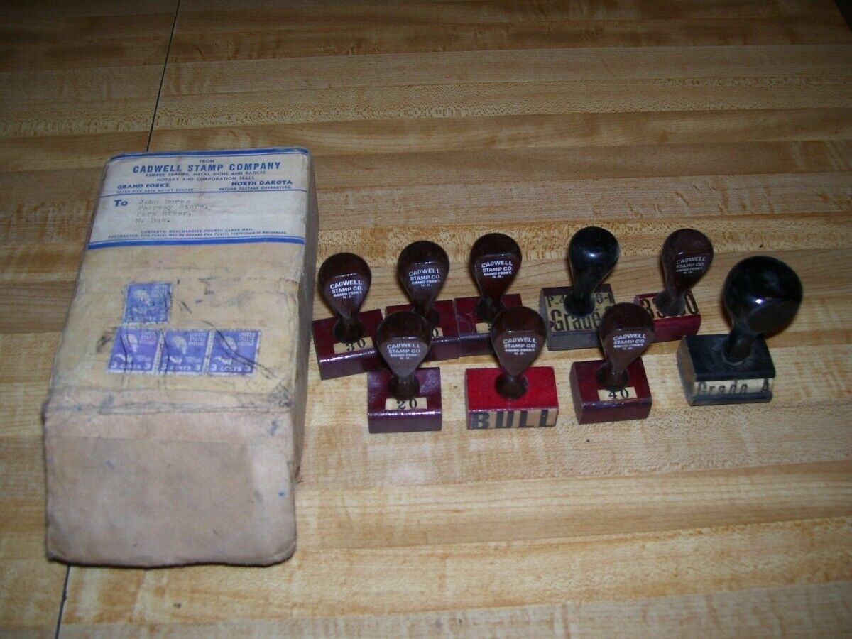 Lot of 9 Antique Store Rubber Stampers from Fairway Foods Grocery Park River ND