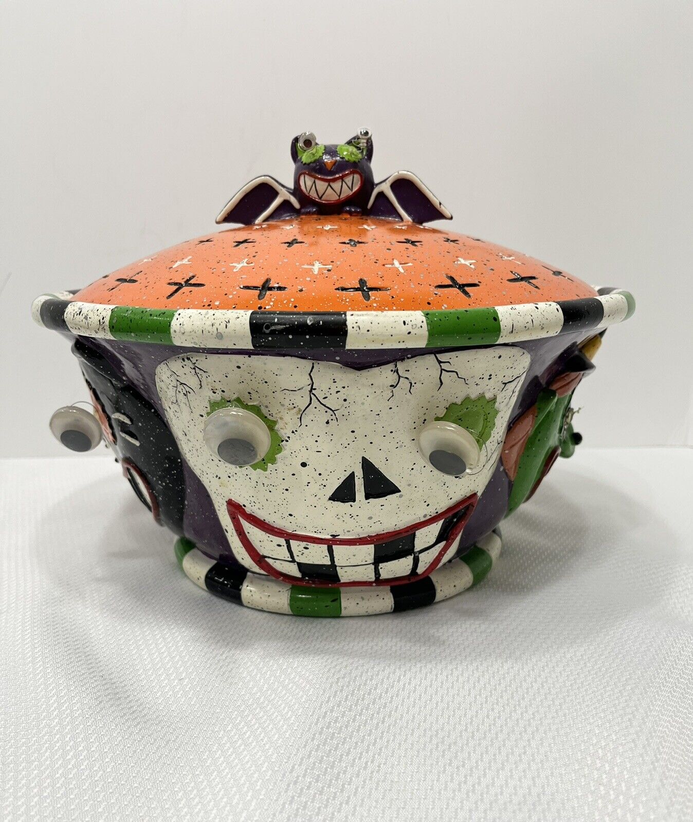 Halloween Anthropomorphic Skeleton Witch Pumpkin Bat Cat Candy Bowl Serving Dish