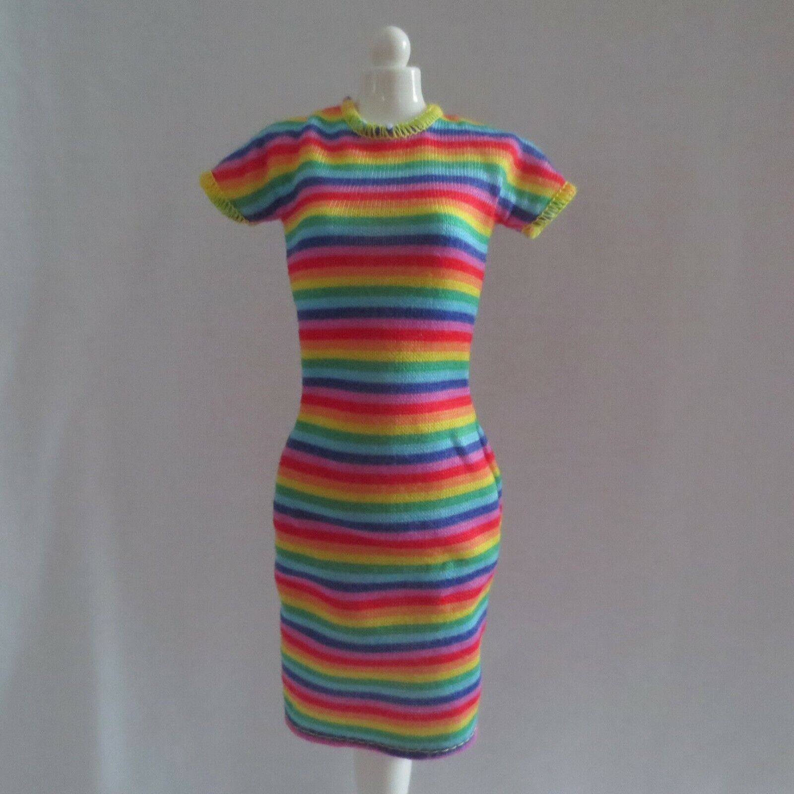 NEW 2021 Barbie Fashionista Made To Move Doll Rainbow Stripe T-Shirt Dress