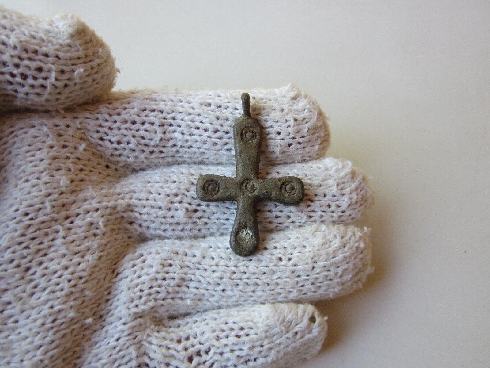 ancient late Roman or Byzantine lead engraved cross amulet pendant.