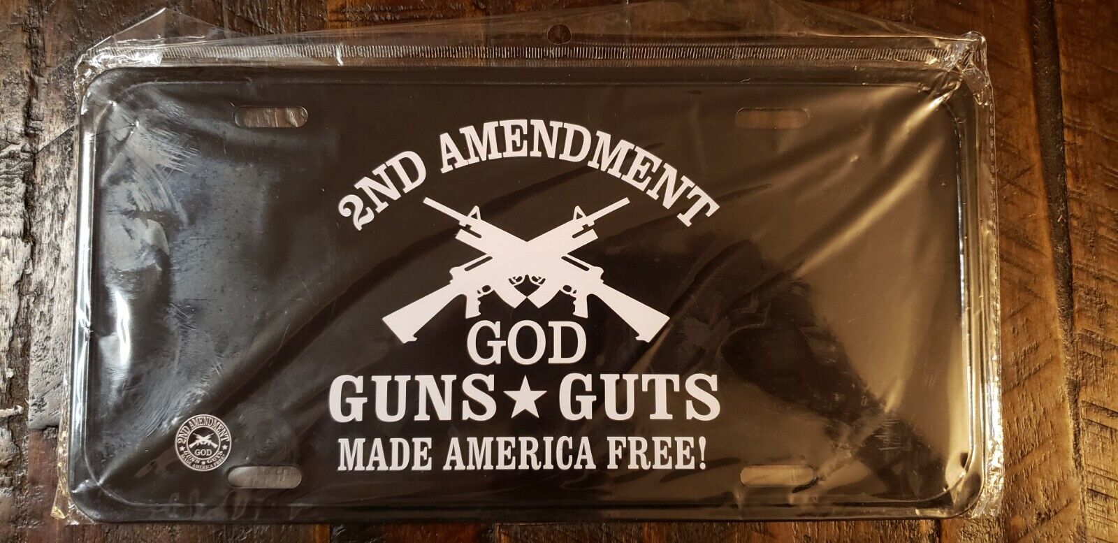 NEW 2nd Amendment GOD GUNS GUTS Made America Free Steel License Plate Free S/H