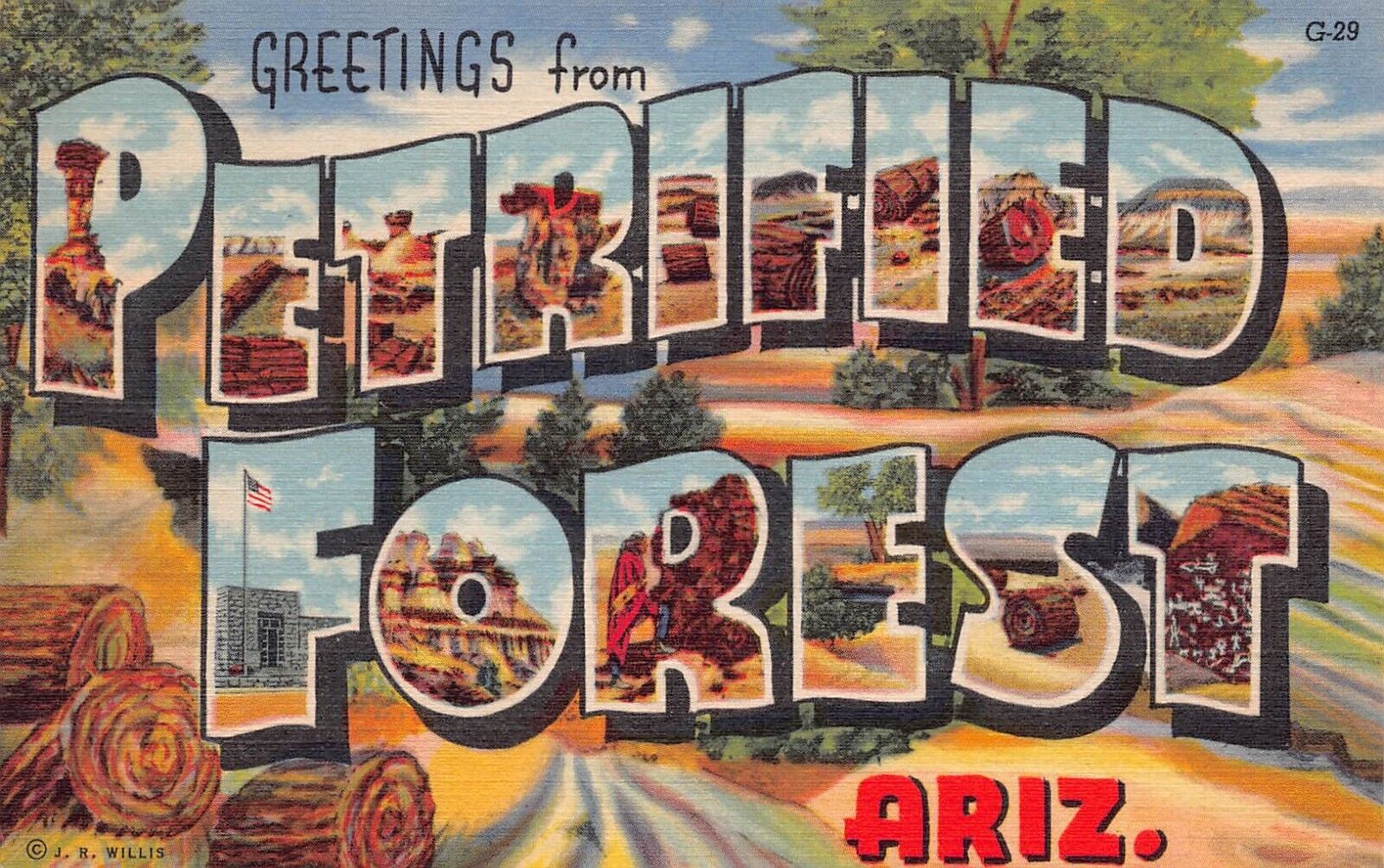 Petrified Forest Arizona AZ Greetings From Large Letter Linen 1B-H1686 Postcard