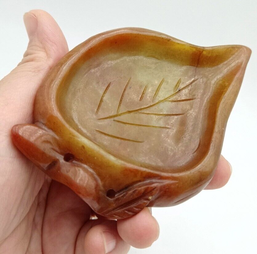 11.0 cm China Old Jade  Fantastic Inkstone Leaf Style  Chinese Culture