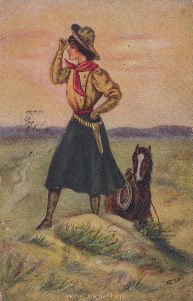 Antique 1912 Postcard Western Cowgirl Horse \