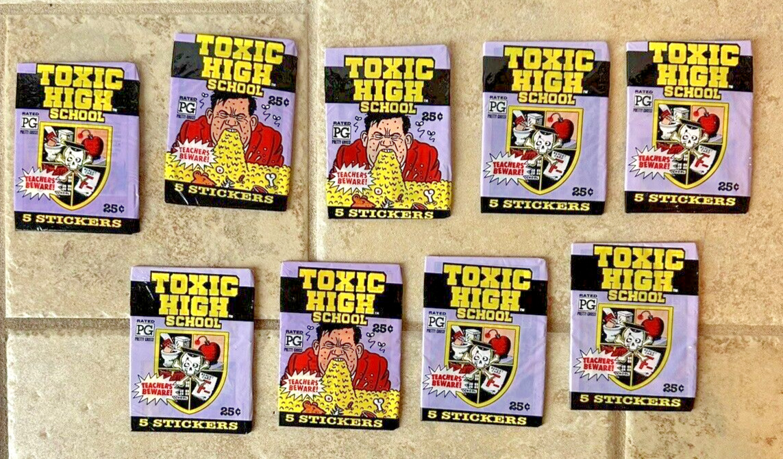 LOT OF 9 VINTAGE TOXIC HIGH SCHOOL TRADING CARDS; SEALED UNOPENED PRISTINE