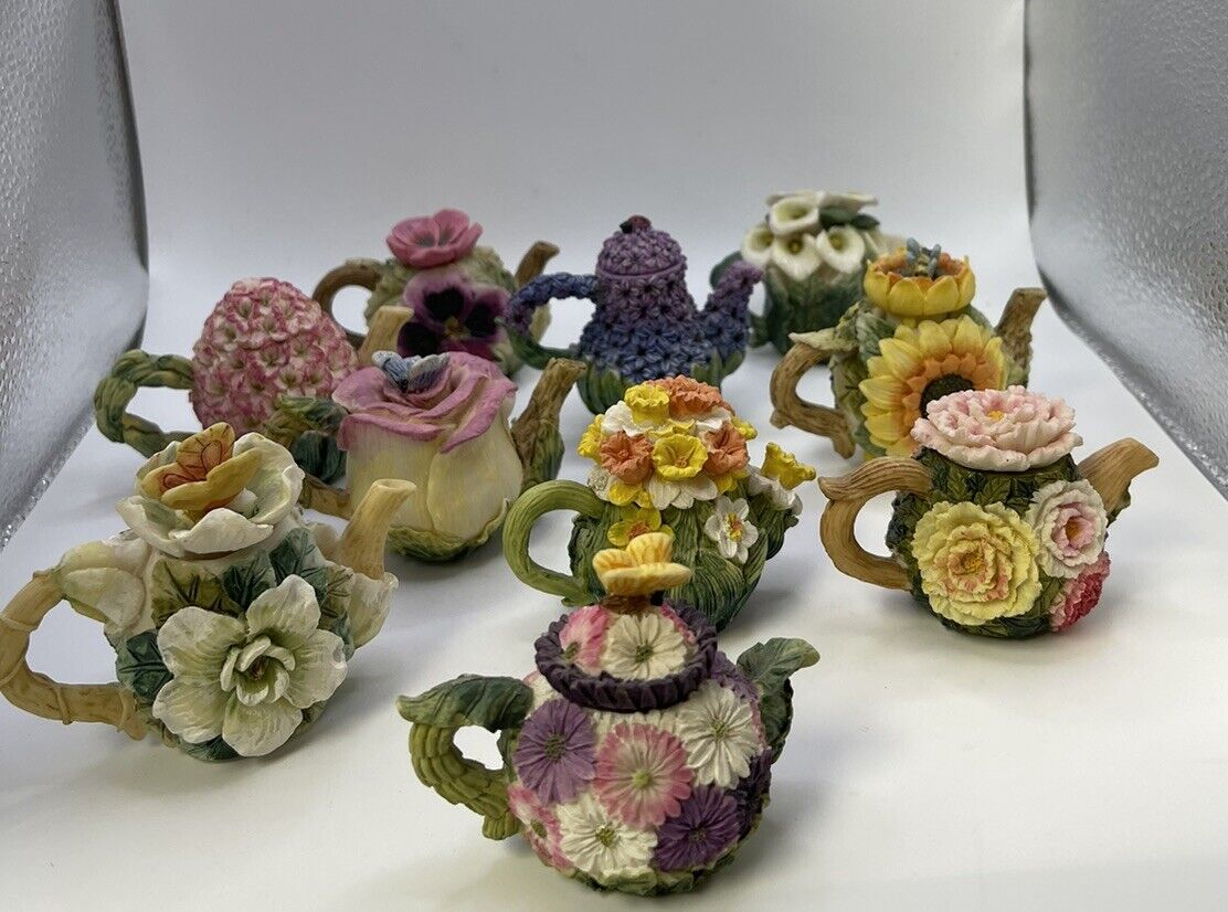Miniature Resin Teapots Vegetables Flowers 2.5” Lot Of 10