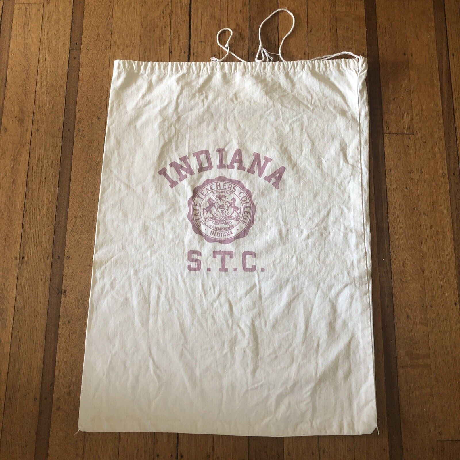 Vintage Indiana State Teachers College PA Cotton Drawstring Laundry Bag 24”x17”