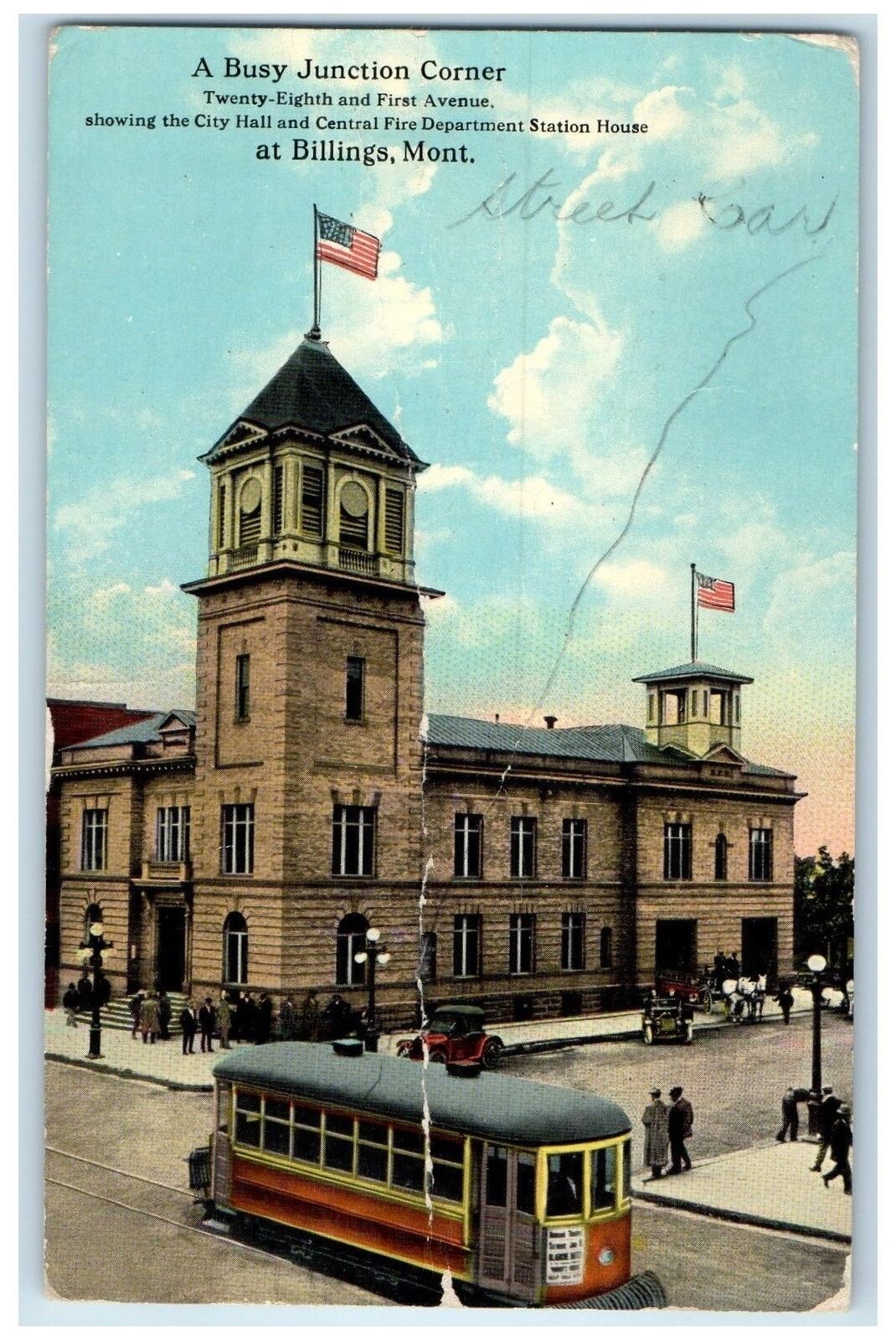 1917 28th And 1st Avenue City Hall Fire Dept. Station Billings Montana Postcard