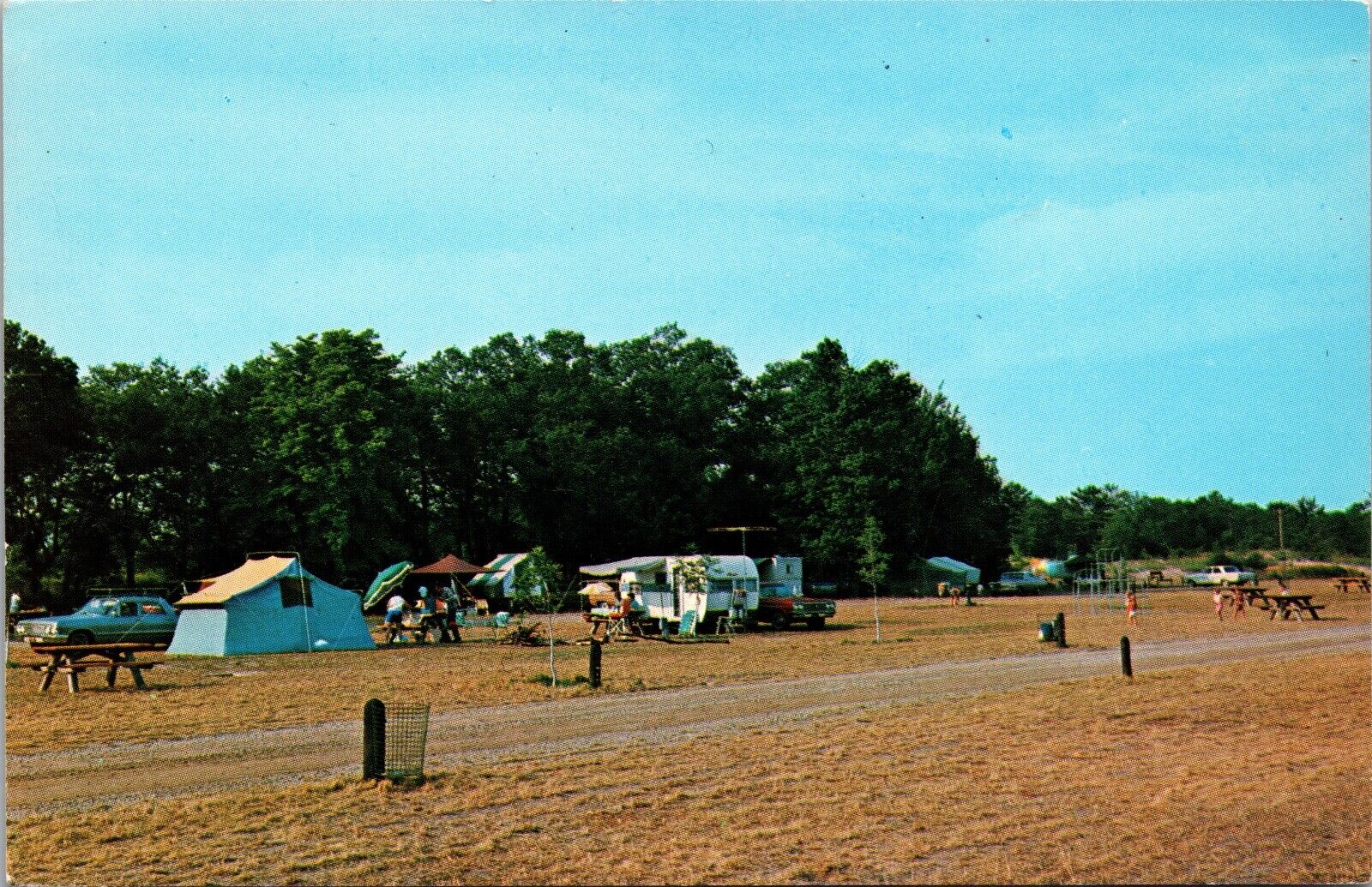 Vintage Campers Tents RVs Tawas Point State Park Michigan Postcard Chrome 7P
