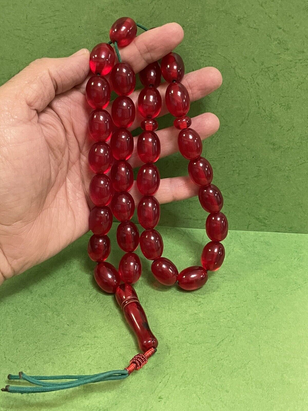 Antique Miscky Zaphrani Nice Red Amber Bakelite islamic  prayer 33 bead 104g  R5