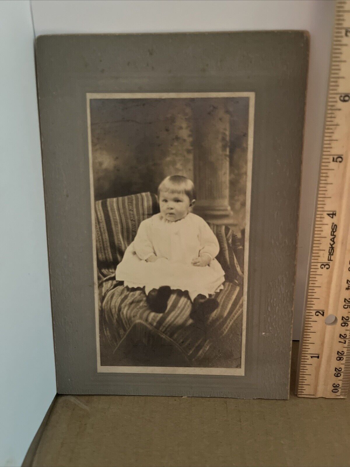 Baby Antique Original Sepia Photo of Adorable Baby Girl Matted 3” X 5.5” VTG