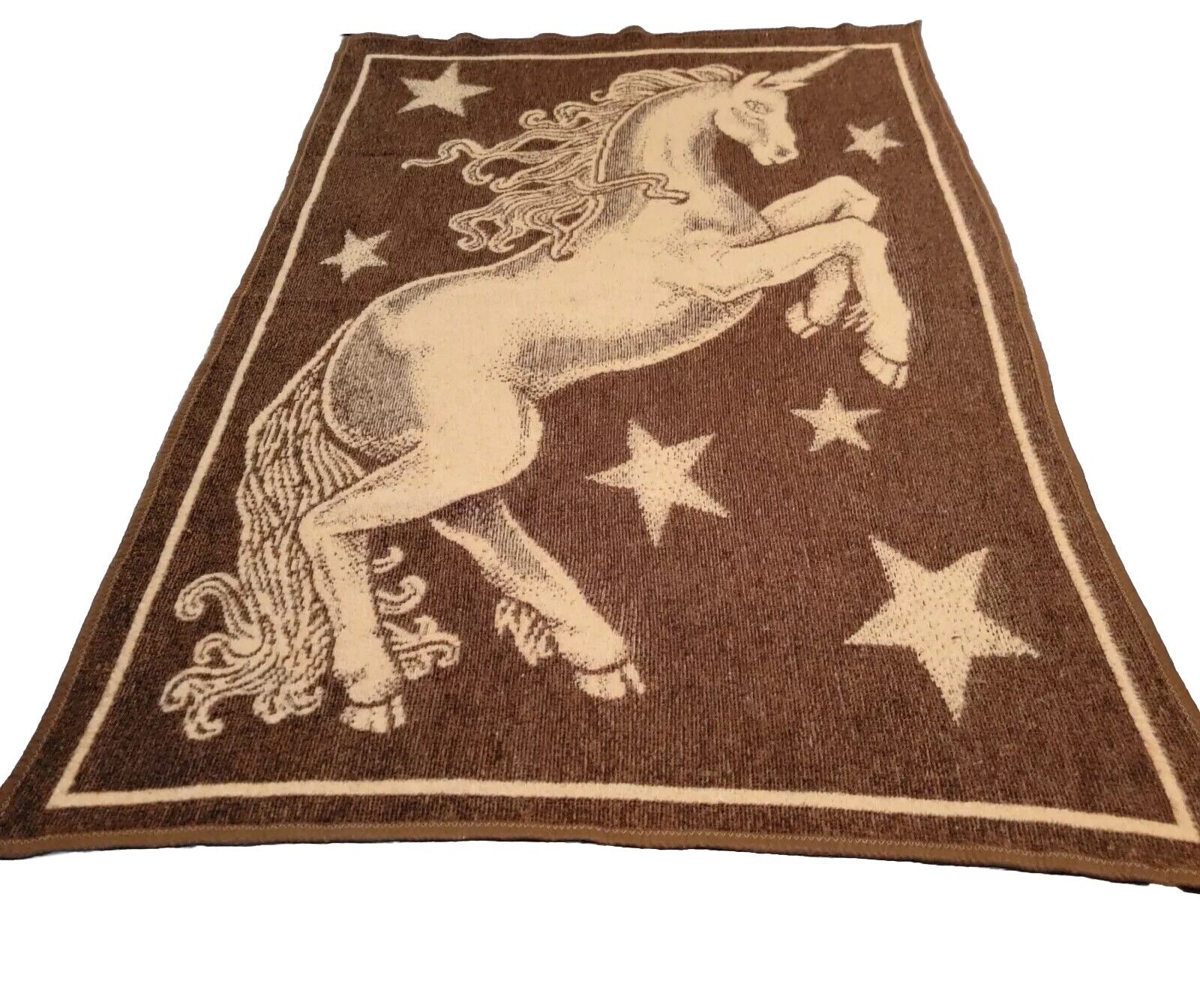 Vtg  Unicorn Blanket Throw Acrylic Made In Spain Lintex