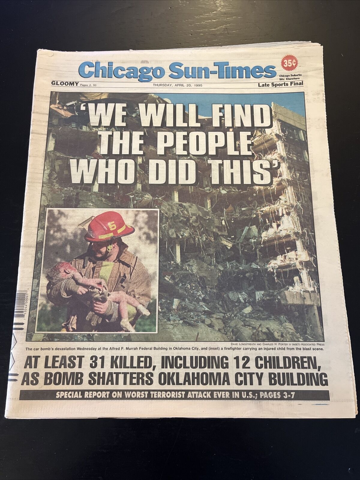 Chicago Sun-Times Thurs 4/20/1995 “We Will Find The People Who Did This” 