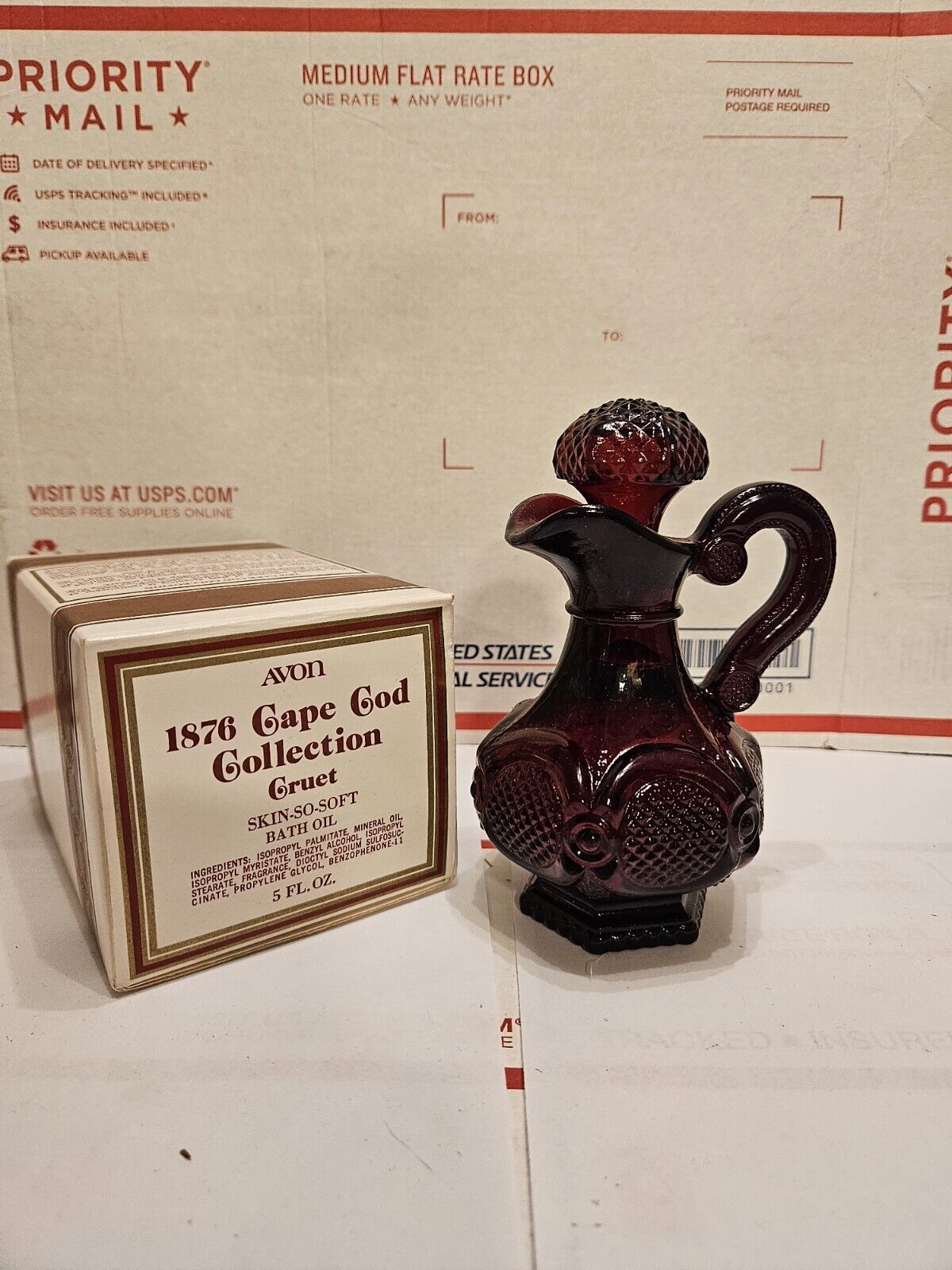 Avon 1876 Cape Cod Collection Ruby Red Glass Cruet New In Box Decor