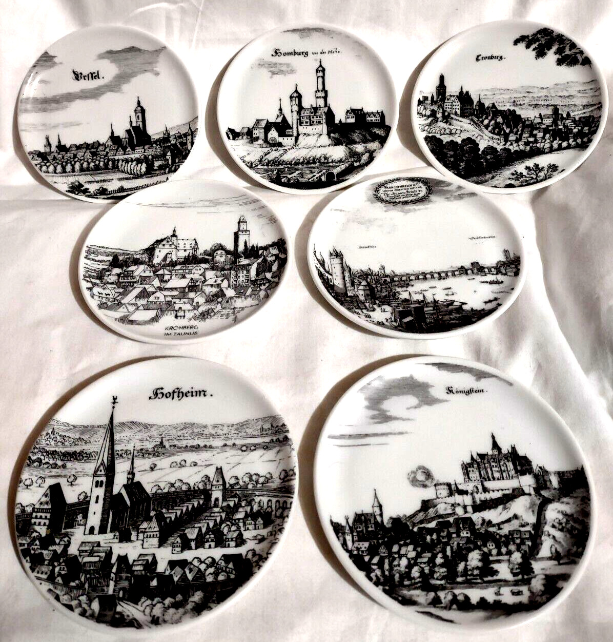 7 Coasters VTG Round Small Mini Plates Germany GEGR 1849 Uhlenhorst Souvenirs