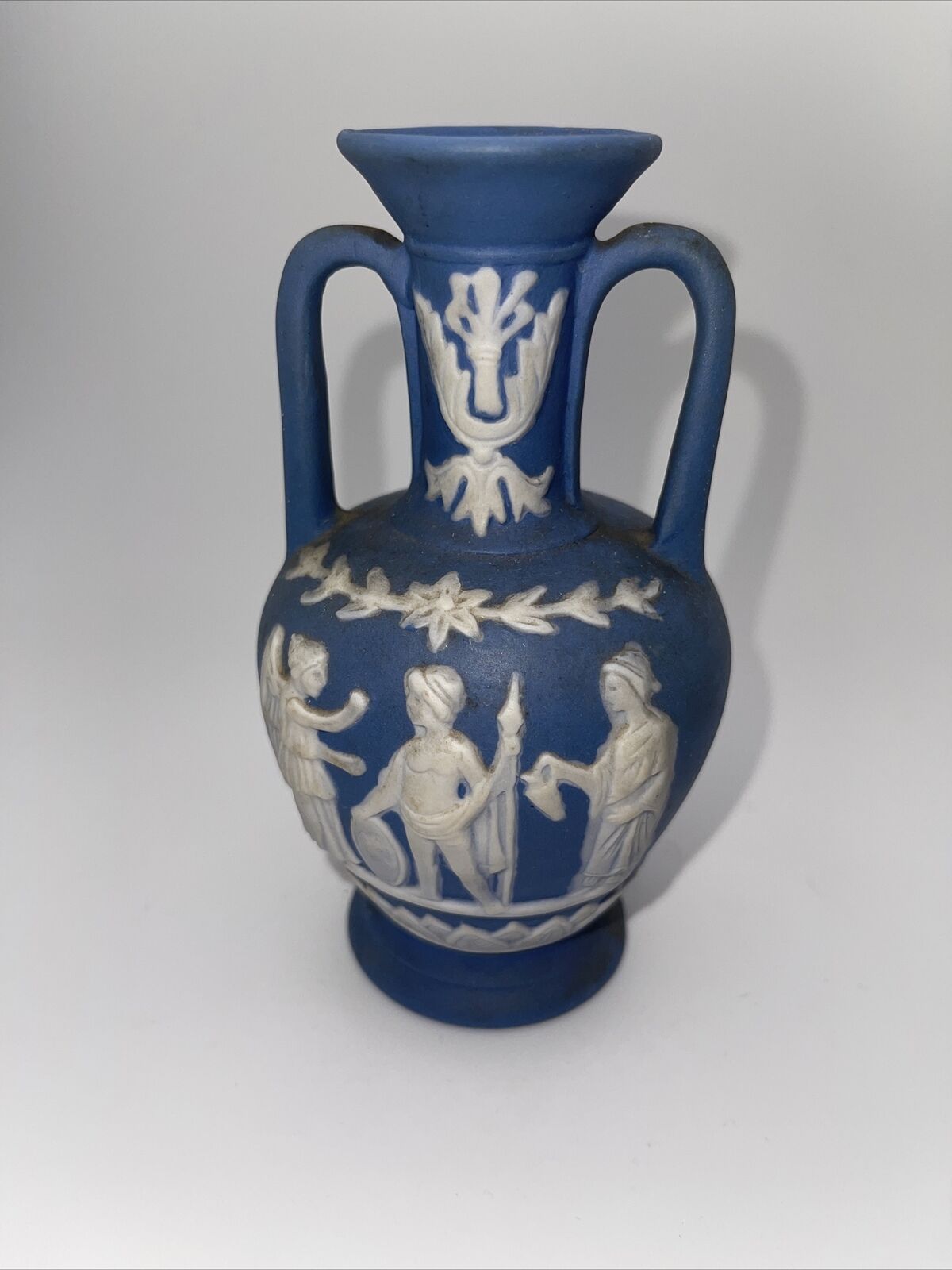 Vintage Blue Jasperware Vase 5.5”H