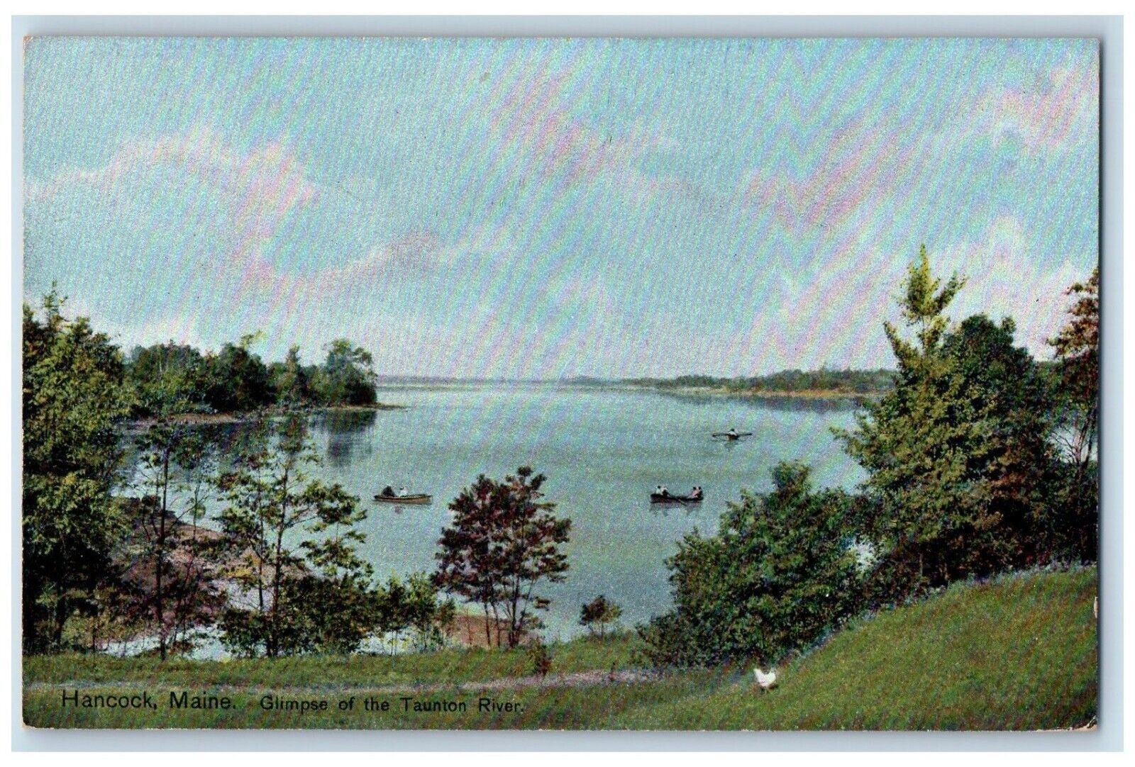 c1910\'s Hancock Maine ME, Glimpse Of The Tauton River Boats Antique Postcard