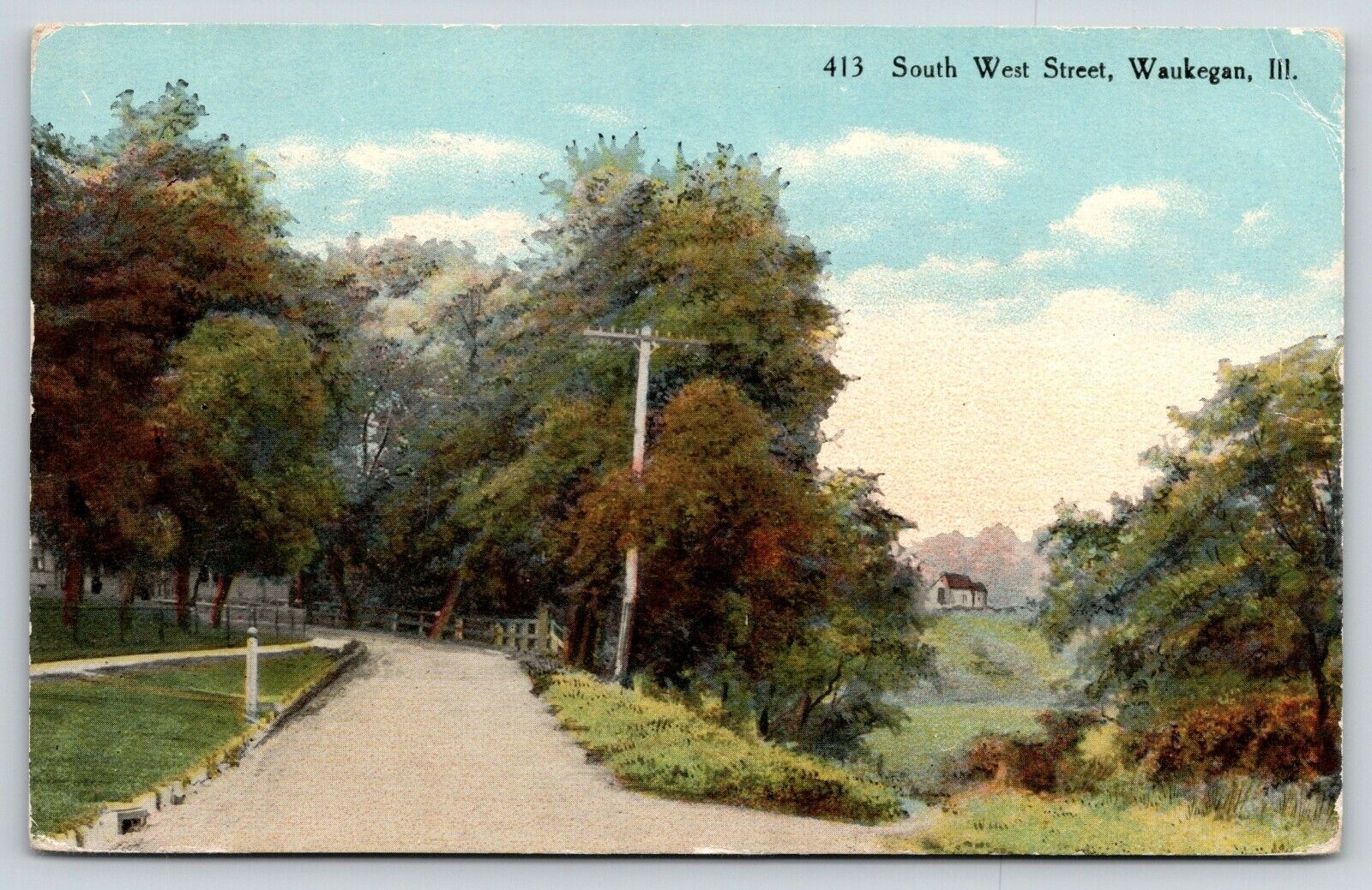 Waukegan Illinois~South West Street~Rails Around Curve~Little House on Hill~1911