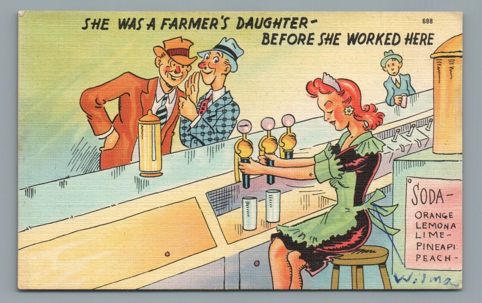 She Was A Farmer\'s Daughter Before She Worked Here Humor Linen Vtg Postcard 1950
