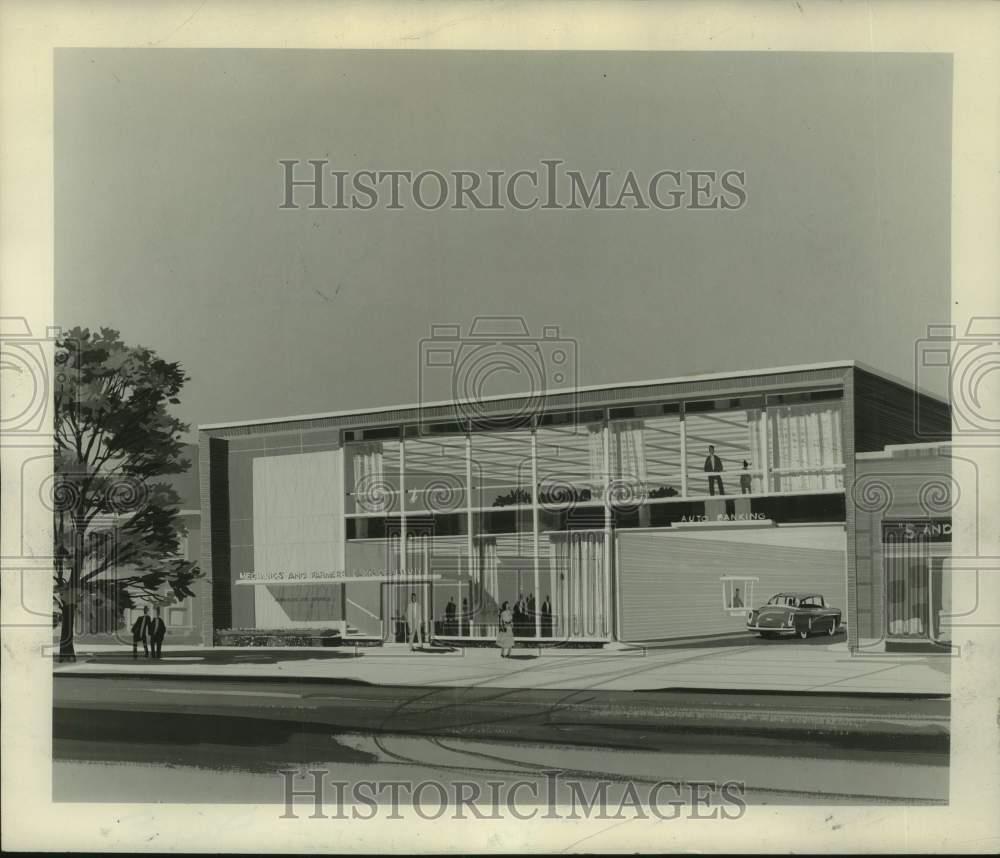 1955 Press Photo Architect\'s drawing of proposed bank branch in Albany, New York