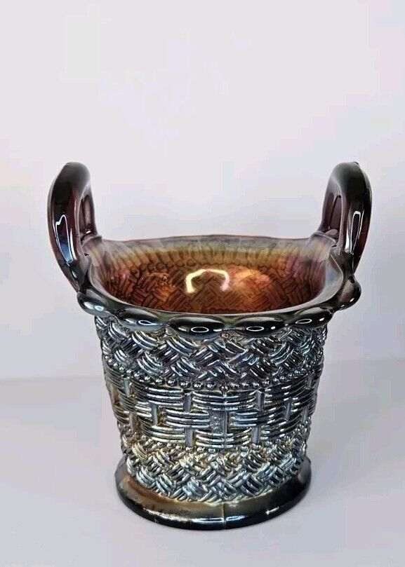 Antique, Dugan Fenton Carnival Glass, Amethyst Iridescent Beaded Basket.  Rare.